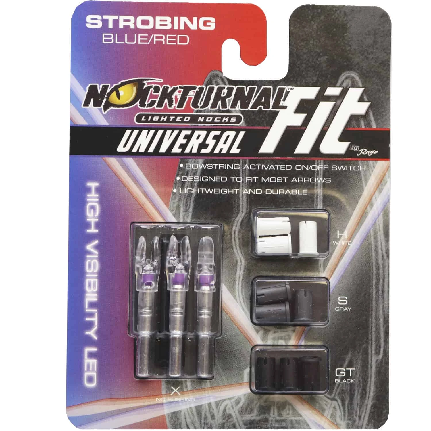 Nockturnal Lighted Nocks FIT Universal Size Strobing Strobing Red & BLUE Lighted Nock 3 Pack NT-310 3 Nockturnal Lighted Nocks FIT Universal Size Strobing Strobing Red & BLUE Lighted Nock 3 Pack NT-310