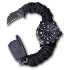 Outdoor Edge Stainless Steel ParaClaw CQD Survival Watch Heavy Duty Paracord Bracelet, 1.5 Inch Knife Blade PW-90S